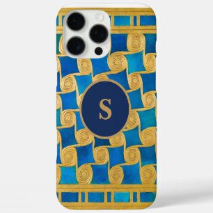 Aangepaste Oud-Egyptische Monogram Blauw Goud iPhone 16 Pro Max Hoesje