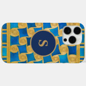Aangepaste Oud-Egyptische Monogram Blauw Goud Case-Mate iPhone Case (Achterkant (horizontaal))
