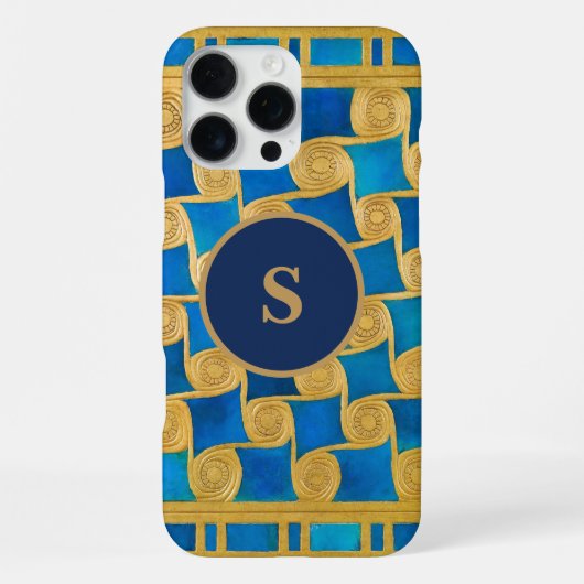 Aangepaste Oud-Egyptische Monogram Blauw Goud iPhone Hoesje (Achterkant)