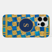 Aangepaste Oud-Egyptische Monogram Blauw Goud iPhone Hoesje (Achterkant horizontaal)