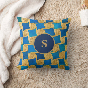 Aangepaste Oud-Egyptische Monogram Blauw Goud Kussen