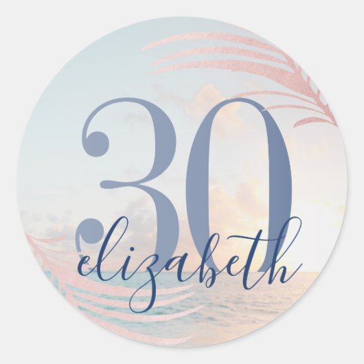 Aangepaste ouderdomsnaam strand op geboortedag par ronde sticker (Voorkant)