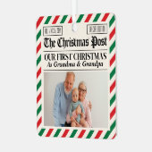 Aangepaste Oudergrootouders Onze Eerste Kerst Kran Metalen Ornament (Voorkant links)