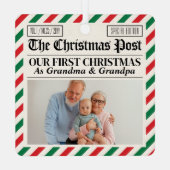 Aangepaste Oudergrootouders Onze Eerste Kerst Kran Metalen Ornament (Achterkant)