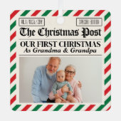 Aangepaste Oudergrootouders Onze Eerste Kerst Kran Metalen Ornament (Voorkant)