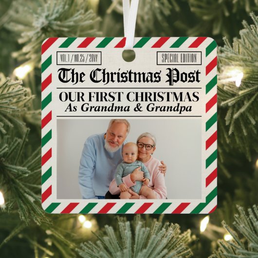 Aangepaste Oudergrootouders Onze Eerste Kerst Kran Metalen Ornament (Insitu)