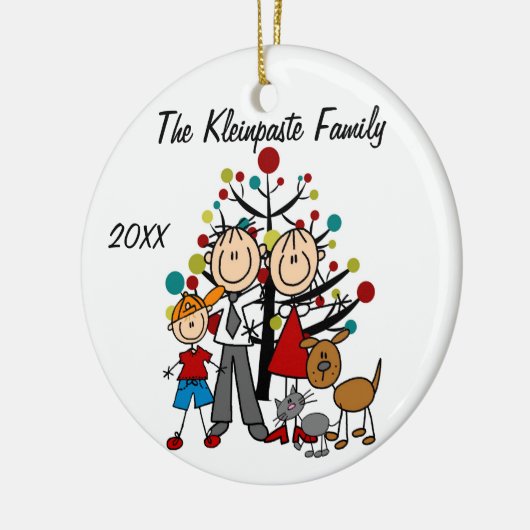 Aangepaste ouders, jongen, hond, kat-feestdag keramisch ornament (Links)