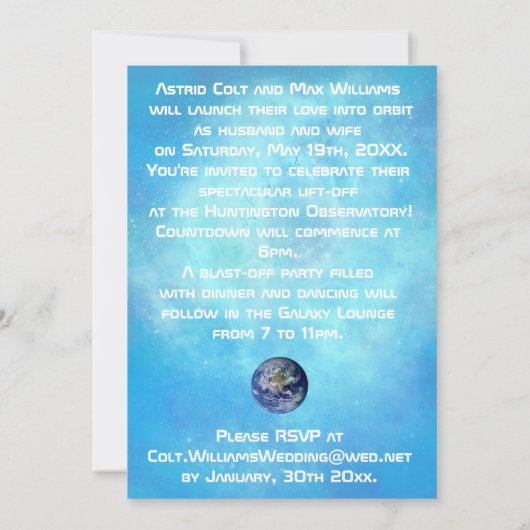 Aangepaste "Out of this world" Uitnodiging voor ee (Achterkant)