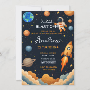 Aangepaste Outer Boy Blast Off Rocket Ship Verjaar Kaart