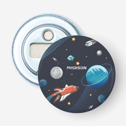Aangepaste Outer Space Galaxy Reis Shuttle Button Flesopener (Voorkant)