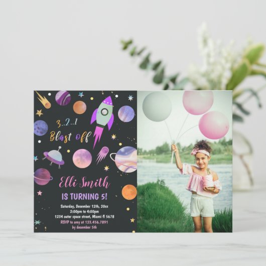 Aangepaste Outer Space Party Uitnodigen Kaart (Staand voorkant)