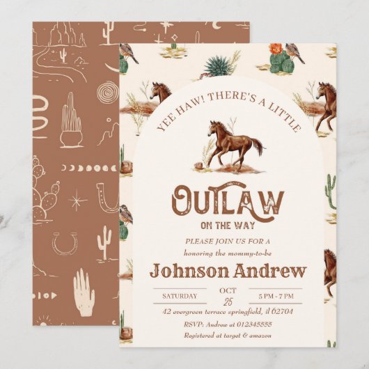 Aangepaste Outlaw Cowboy Baby shower Uitnodiging (Voorkant / Achterkant)