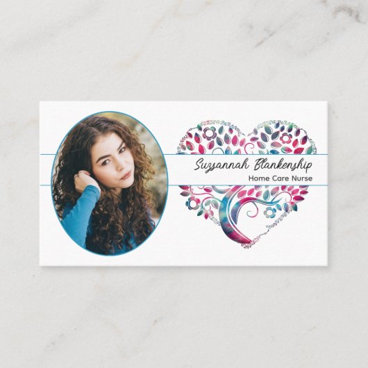 Aangepaste ovale foto Kleurrijke boom hart artwork Visitekaartje (Voorkant)