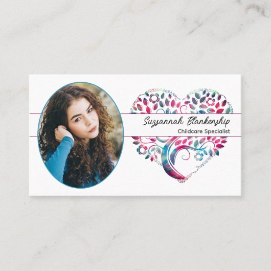 Aangepaste ovale Photo Tree Heart Art & QR-code Visitekaartje (Voorkant)