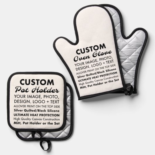 Aangepaste Oven Handschoen & Pot Houder Set, Gewat Ovenwant & Pannenlap Set (Voorkant / Achterkant)