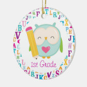 Aangepaste Owl-lerarenversienummer 1e graad Keramisch Ornament (Links)