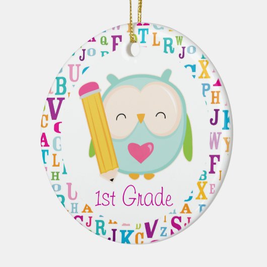 Aangepaste Owl-lerarenversienummer 1e graad Keramisch Ornament (Links)