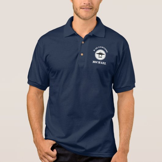Aangepaste P-38 bliksemverpakking Logo Golf Polo (Voorkant)