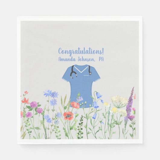 Aangepaste PA Physician Assistant Blue Scrubs Servet (Voorkant)