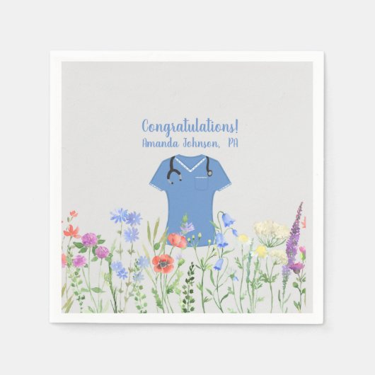 Aangepaste PA Physician Assistant Blue Scrubs Servet (Voorkant)