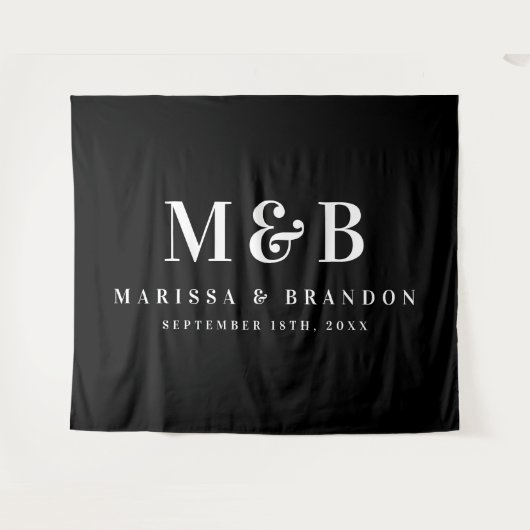 Aangepaste paar bruiloft Monogram Initialen Banner Wandkleed (Voorkant (horizontaal))