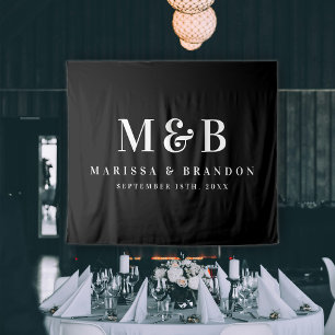 Aangepaste paar bruiloft Monogram Initialen Banner Wandkleed