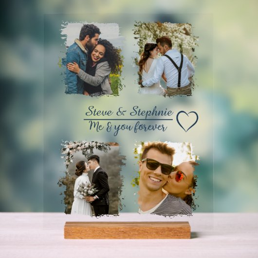 Aangepaste paar foto collage met elke tekst acryl bord (Neutraal)