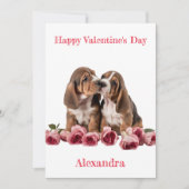 Aangepaste paar van Basset Hound Puppies Valentijn Feestdagenkaart (Voorkant)