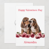 Aangepaste paar van Basset Hound Puppies Valentijn Feestdagenkaart (Voorkant / Achterkant)