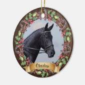 Aangepaste Paard Foto Rustiek Hout Kerstmis Keramisch Ornament (Links)