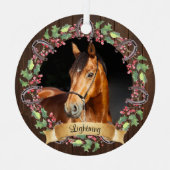 Aangepaste Paard Foto Rustieke Kerstmis Metalen Ornament (Voorkant)