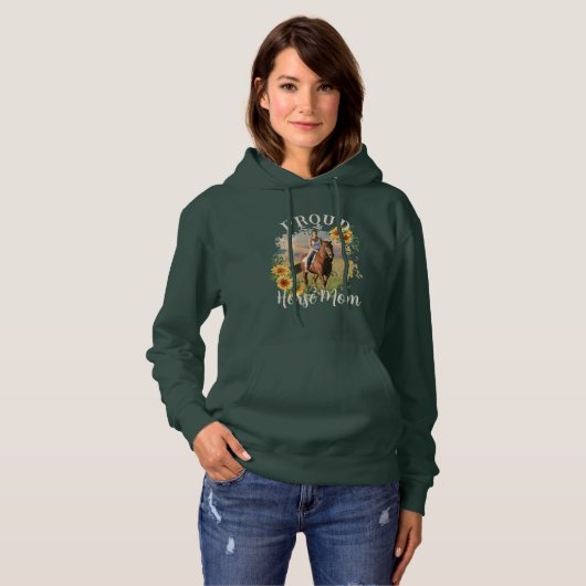 Aangepaste Paard Pet Fototekst Zonnebloem Accent Hoodie (Voorkant volledig)
