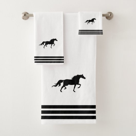 Aangepaste paarden en drie zwarte strips op wit bad handdoek (Insitu)
