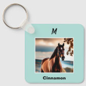 Aangepaste paardenfoto blauw gepersonaliseerd mono sleutelhanger (Voorkant)