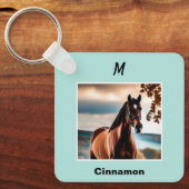 Aangepaste paardenfoto blauw gepersonaliseerd mono sleutelhanger (Voorkant)