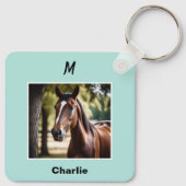 Aangepaste paardenfoto blauw gepersonaliseerd mono sleutelhanger (Achterkant)