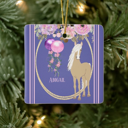 Aangepaste paardenroze en periwinkle keramisch ornament (Boom)