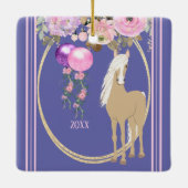 Aangepaste paardenroze en periwinkle keramisch ornament (Achterkant)