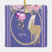 Aangepaste paardenroze en periwinkle keramisch ornament (Voorkant)