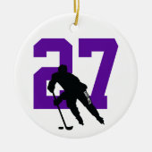 Aangepaste Paars Aangepaste Hockey Player-nummer Keramisch Ornament (Voorkant)