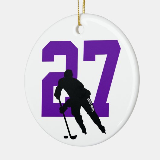 Aangepaste Paars Aangepaste Hockey Player-nummer Keramisch Ornament (Links)