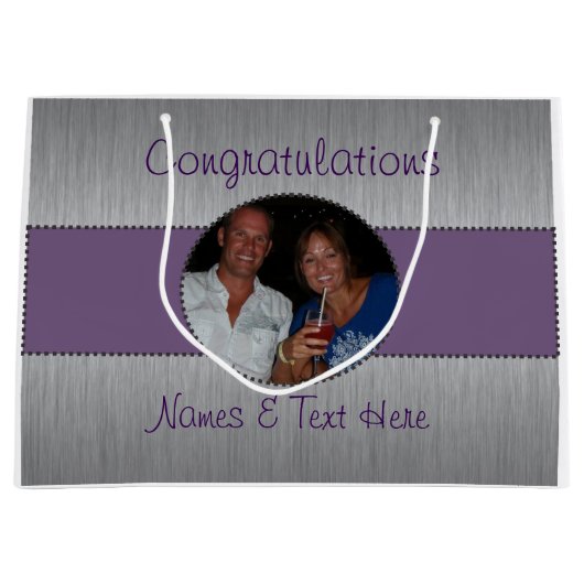 Aangepaste Paars- en zilver-Afbeelding cadeau Large Cadeautasje (Voorkant)