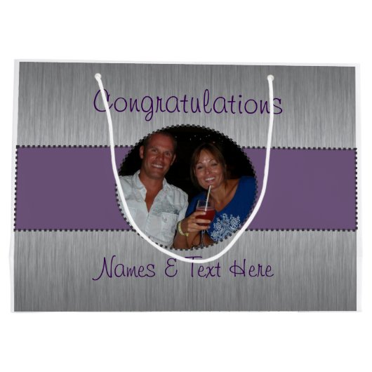 Aangepaste Paars- en zilver-Afbeelding cadeau Large Cadeautasje (Achterkant)