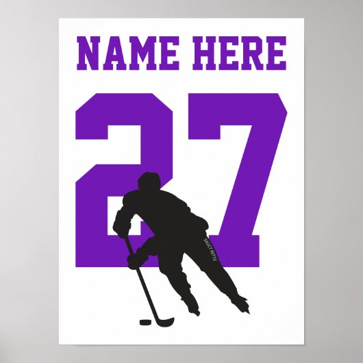 Aangepaste Paars Hockey Player Number Poster (Voorkant)