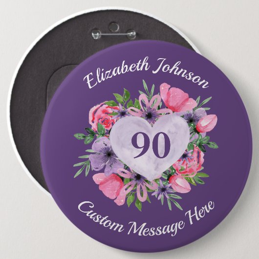Aangepaste Paarse 90e verjaardag Button (Voorkant /achterkant)