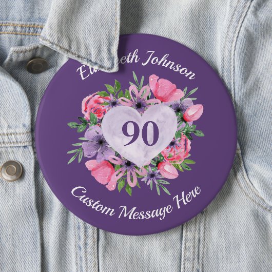 Aangepaste Paarse 90e verjaardag Button (In situ)