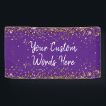 Aangepaste Paarse achtergrond Verjaardagsfeestje F Spandoek<br><div class="desc">Aangepaste banner voor fotocabine,  Sparkle Birthday Twinkle 15th 18th,  Glitter Anniversary Sweet 16 16th,  gepersonaliseerd 30th 21st 25th 35th,  vrijgezellenfeest hen do Weekend,  huwelijksnacht Sparkly Son Boy,  Bach Prop teken Bachelorette Party,  Quinceanera 40th 50th 60th 70th,  20th VoW Vernieuwing afstuderen Uni,  dochter paarse gouden achtergrond</div>