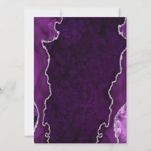 Aangepaste Paarse Agaat Zilveren Glitter Bruiloft Kaart (Achterkant)