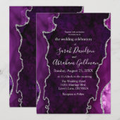 Aangepaste Paarse Agaat Zilveren Glitter Bruiloft Kaart (Voorkant / Achterkant)