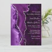 Aangepaste Paarse Agaat Zilveren Glitter Bruiloft Kaart (Staand voorkant)